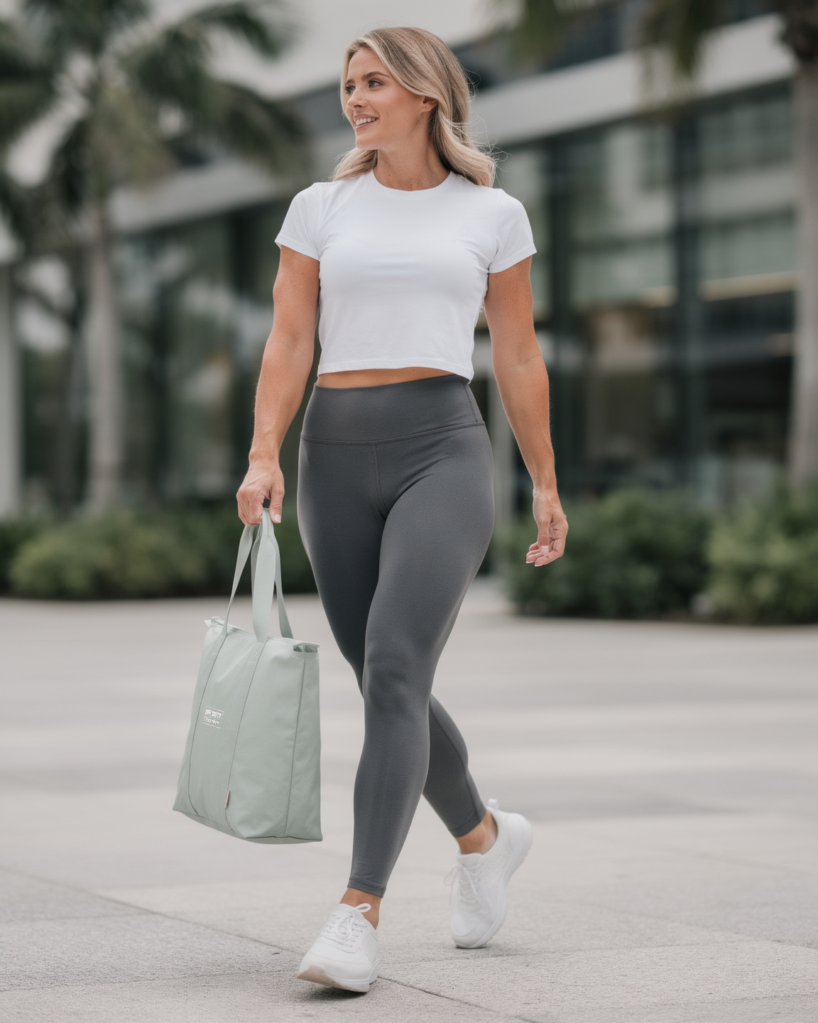 Off Duty Day Trip Tote in Bay, Brickell gym exit — od-color:bay