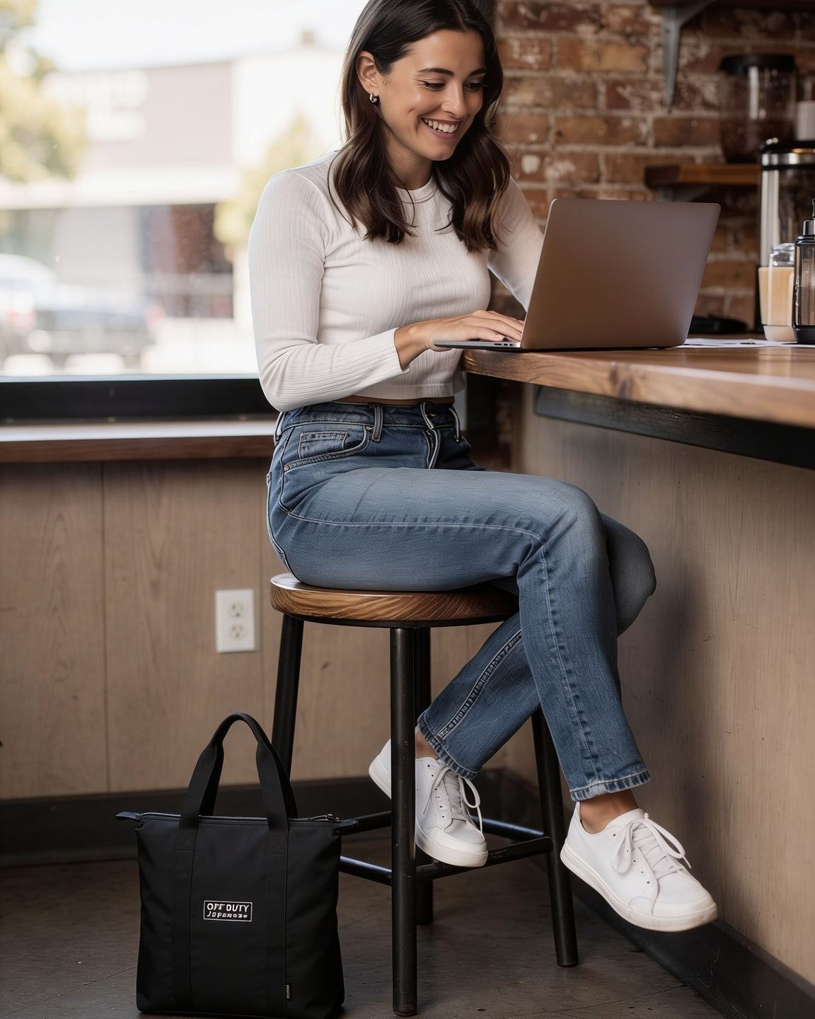 Off Duty Day Trip Tote in Black, Mission coffee shop — od-color:black