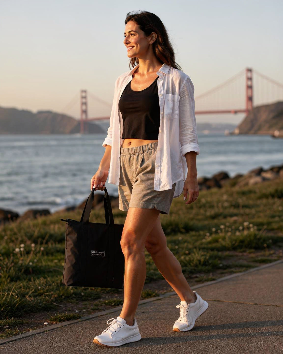 Off Duty Day Trip Tote in Black, Crissy Field waterfront — od-color:black