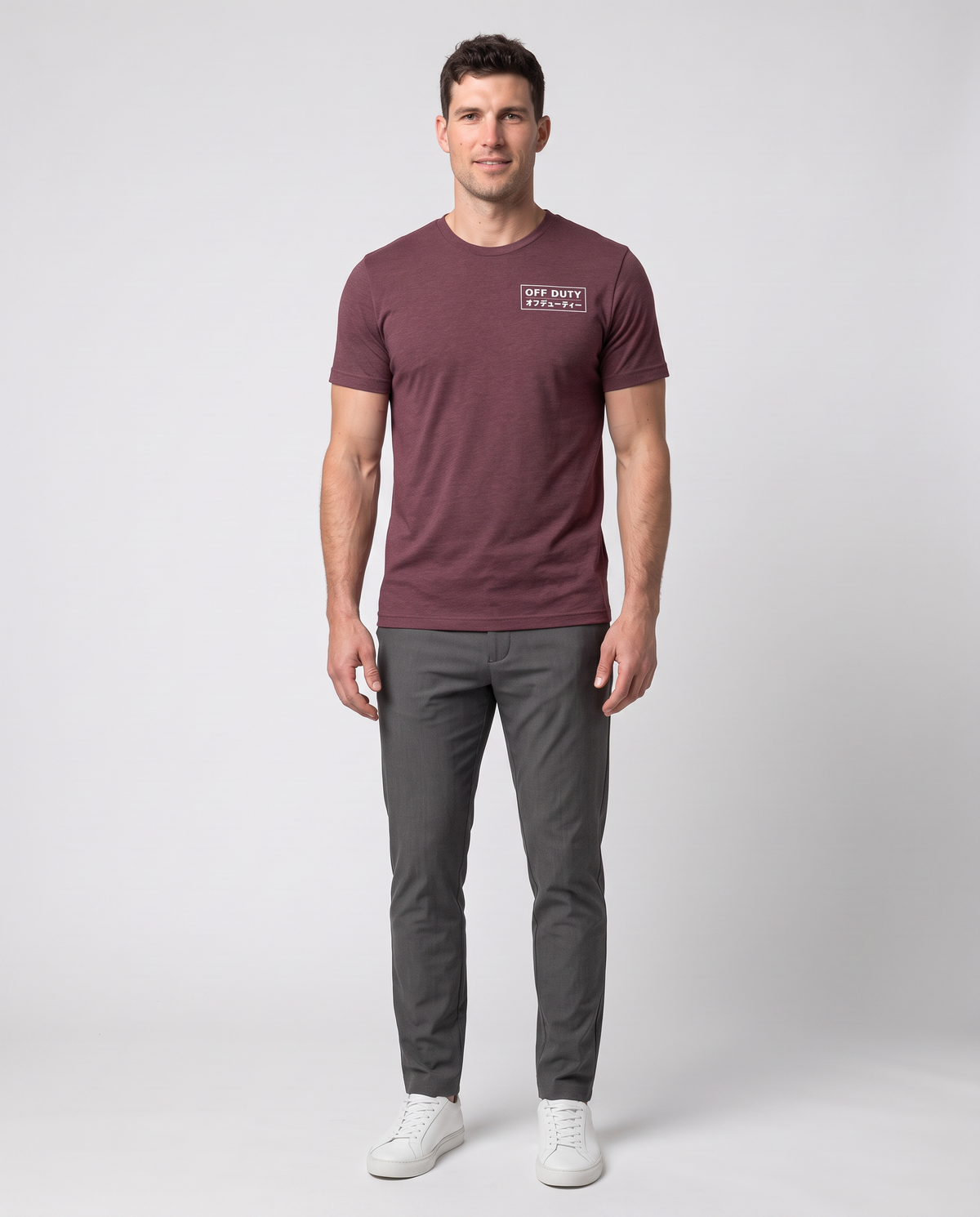 Off Duty Men's Triblend Tee in Red on a studio model, front-facing view