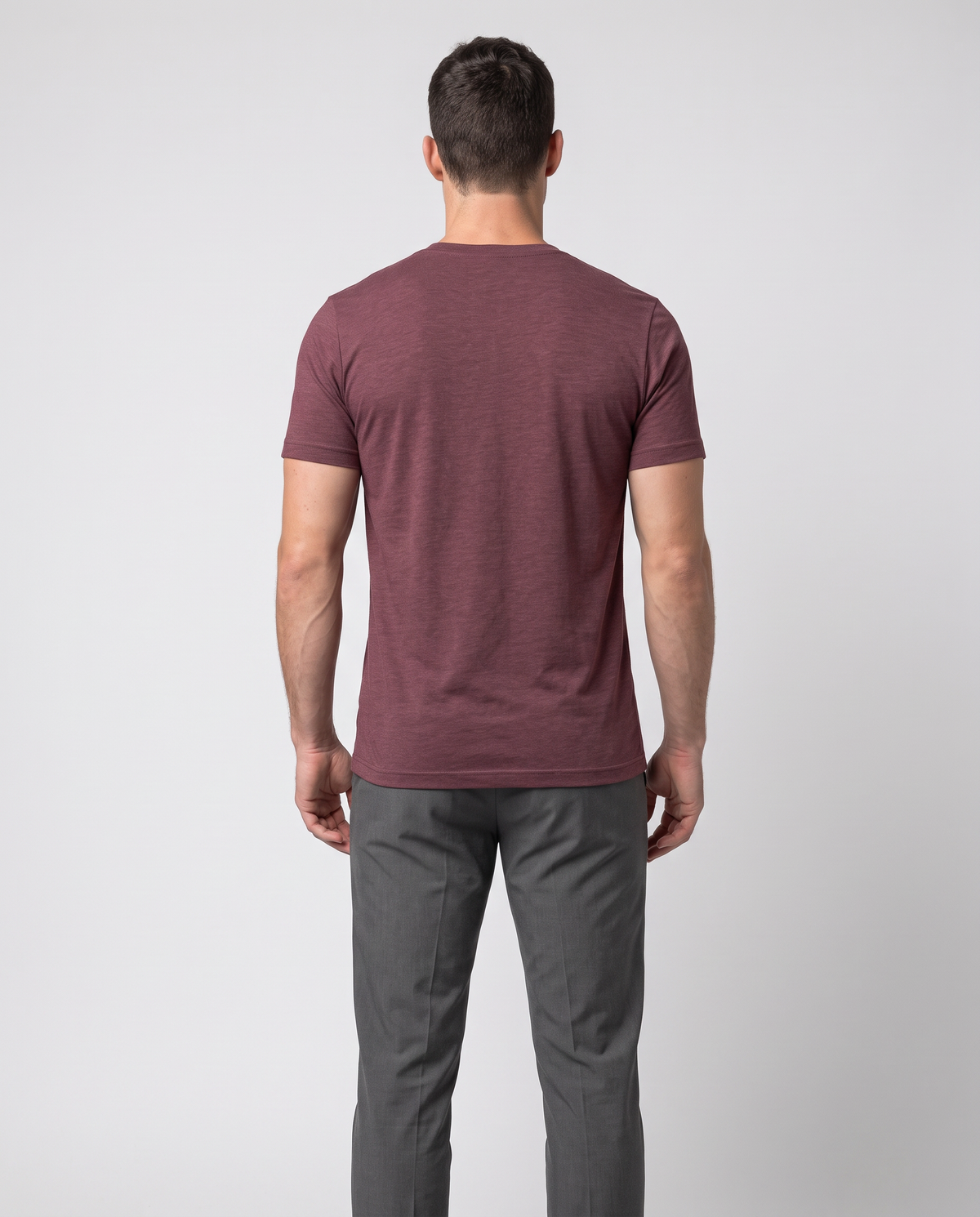 Off Duty Men's Triblend Tee in Red on a studio model, back-facing view