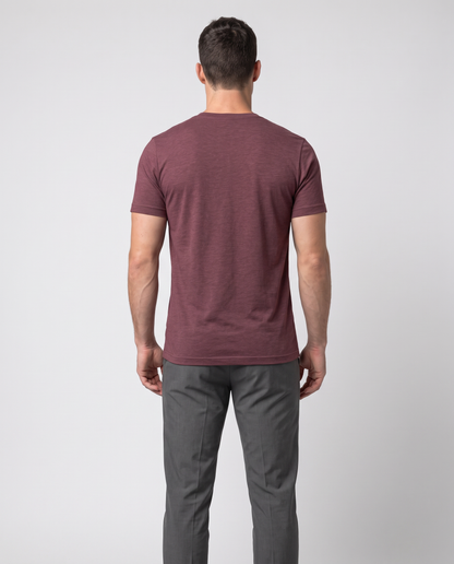 Off Duty Men's Triblend Tee in Red on a studio model, back-facing view