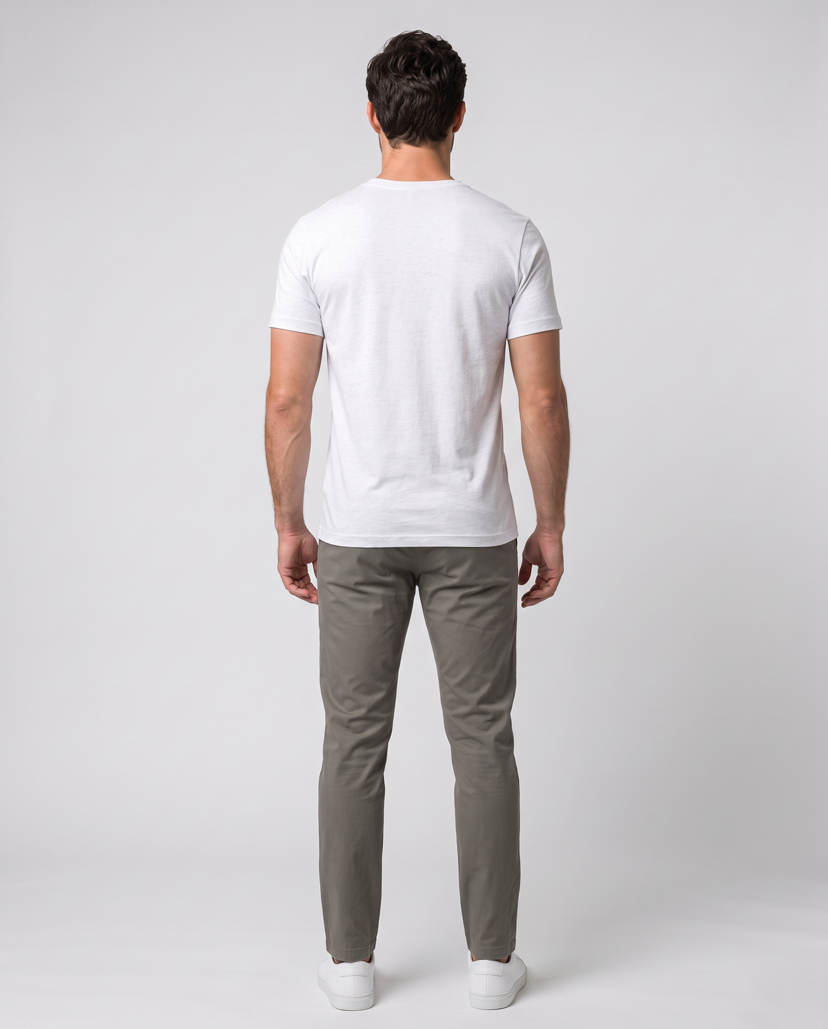 Off Duty Men's Triblend Tee in White on a studio model, back-facing view