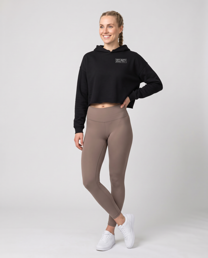 Off Duty The Sunday Cropped Hoodie in Black on model, scene 3 — od-color:black