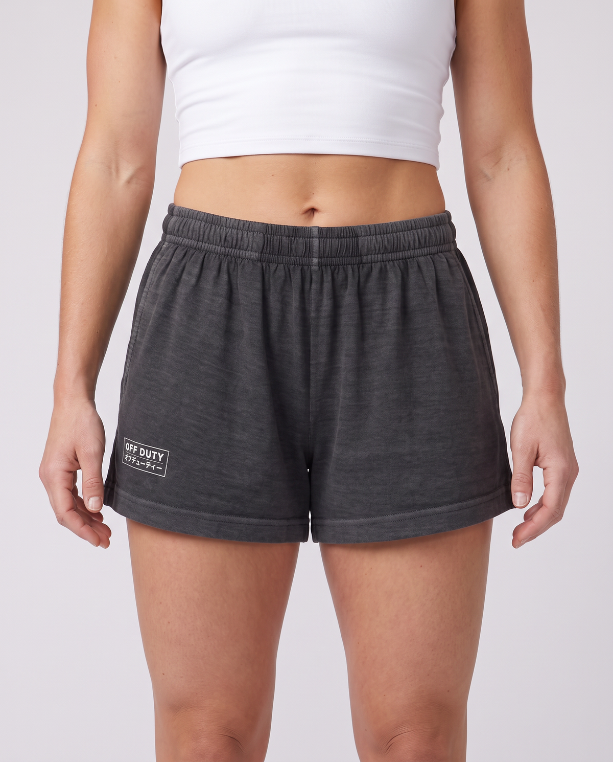 Off Duty Sunday Shorts in Washed Black on model, scene 4 — od-color:washed-black