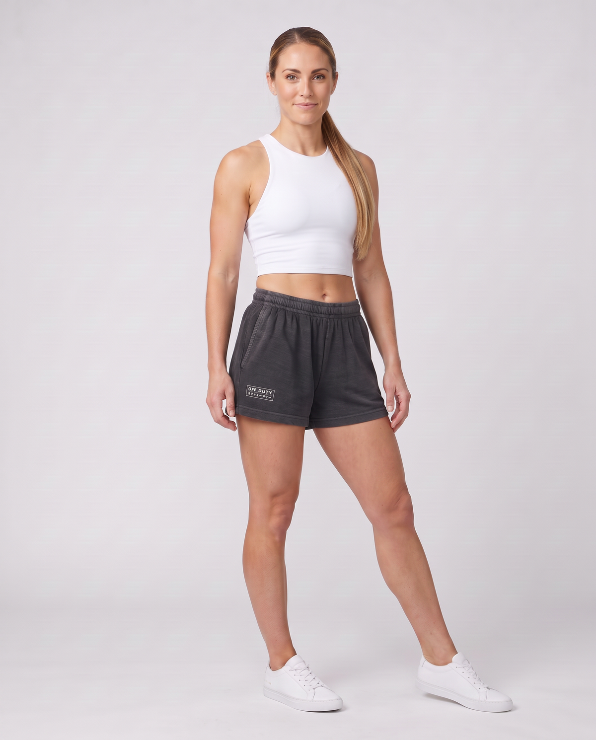 Off Duty Sunday Shorts in Washed Black on model, scene 5 — od-color:washed-black