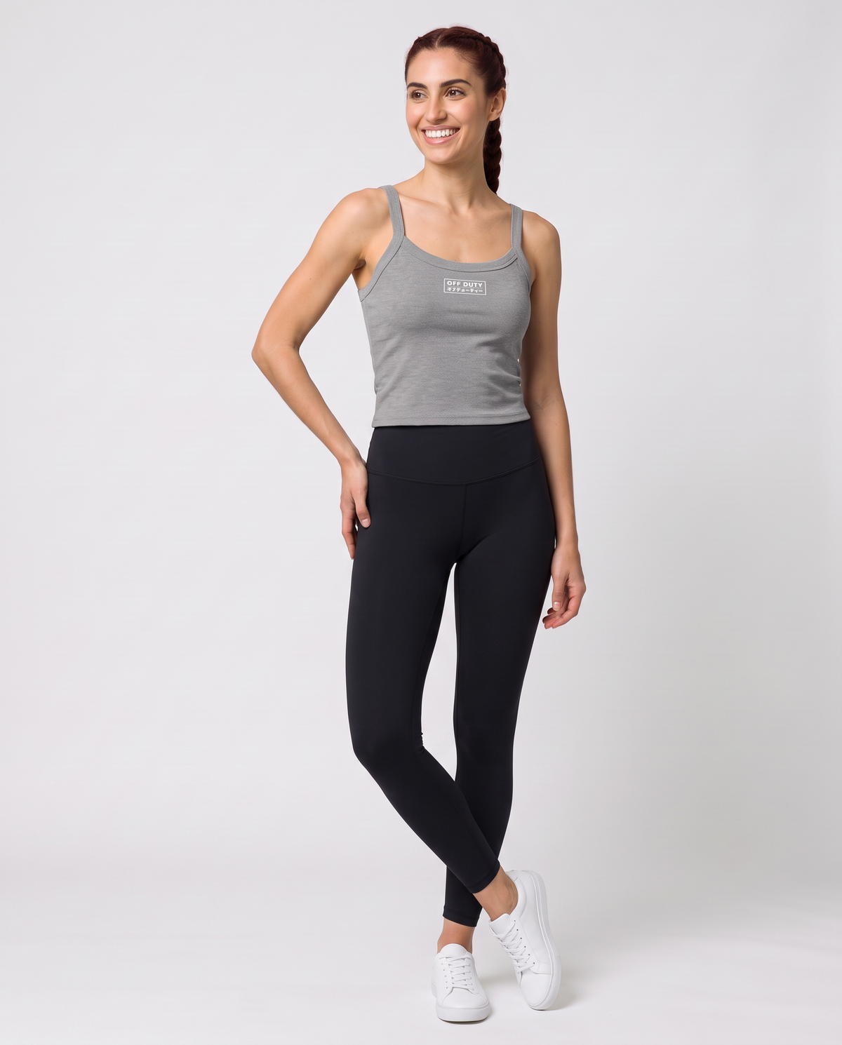 Off Duty The Weekend Ribbed Tank in Athletic Heather on model, scene 3 — od-color:athletic-heather