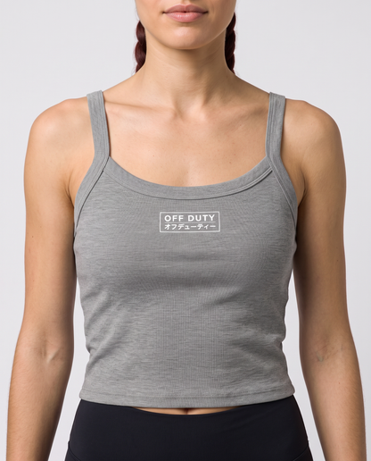 Off Duty The Weekend Ribbed Tank in Athletic Heather on model, scene 4 — od-color:athletic-heather
