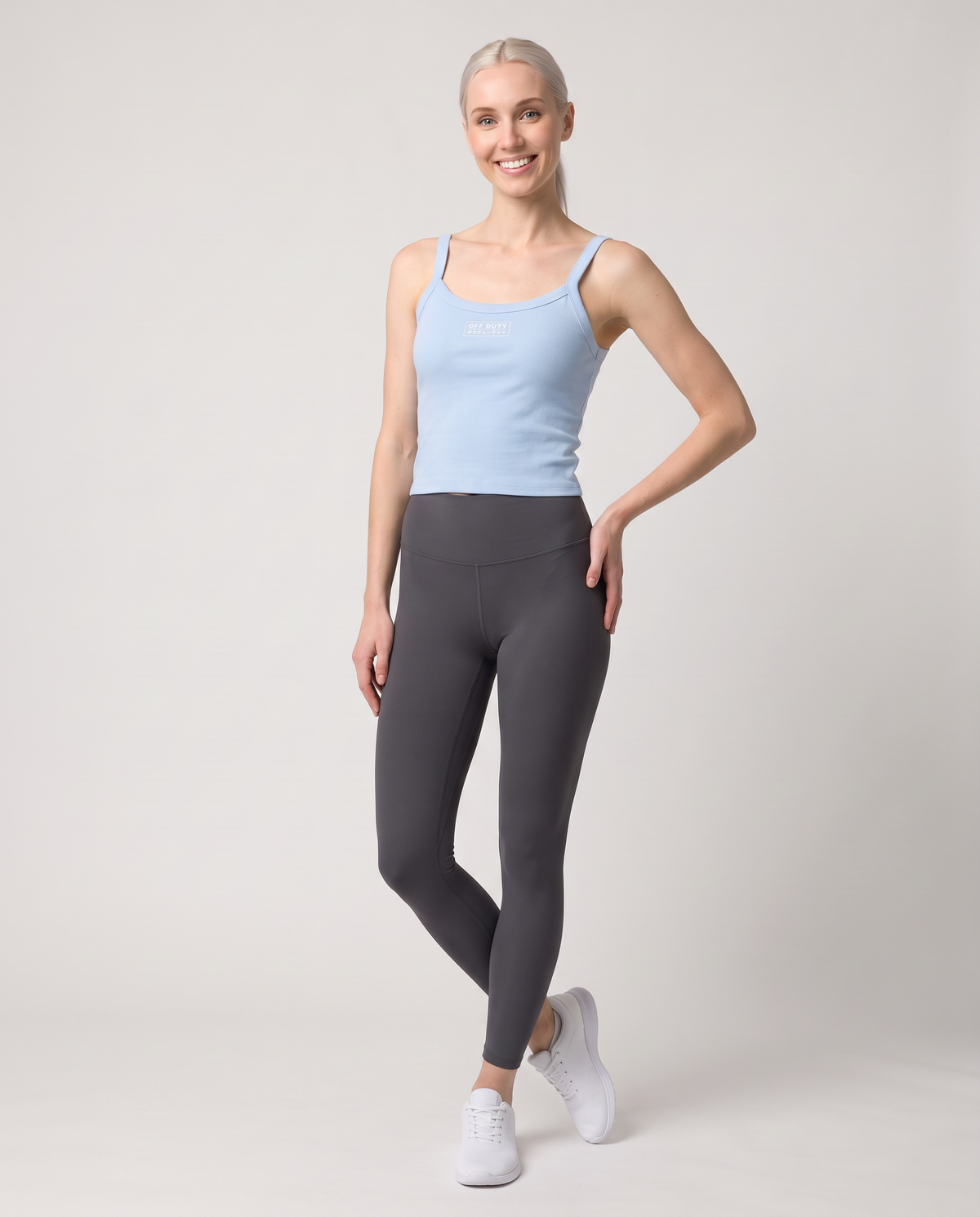 Off Duty The Weekend Ribbed Tank in Solid Baby Blue Blend on model, scene 3 — od-color:solid-baby-blue-blend