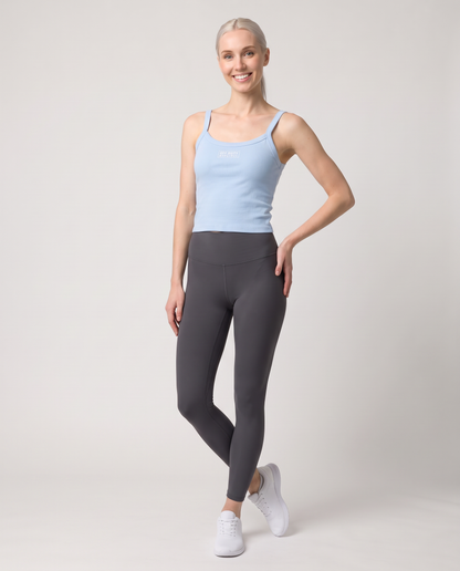 Off Duty The Weekend Ribbed Tank in Solid Baby Blue Blend on model, scene 3 — od-color:solid-baby-blue-blend