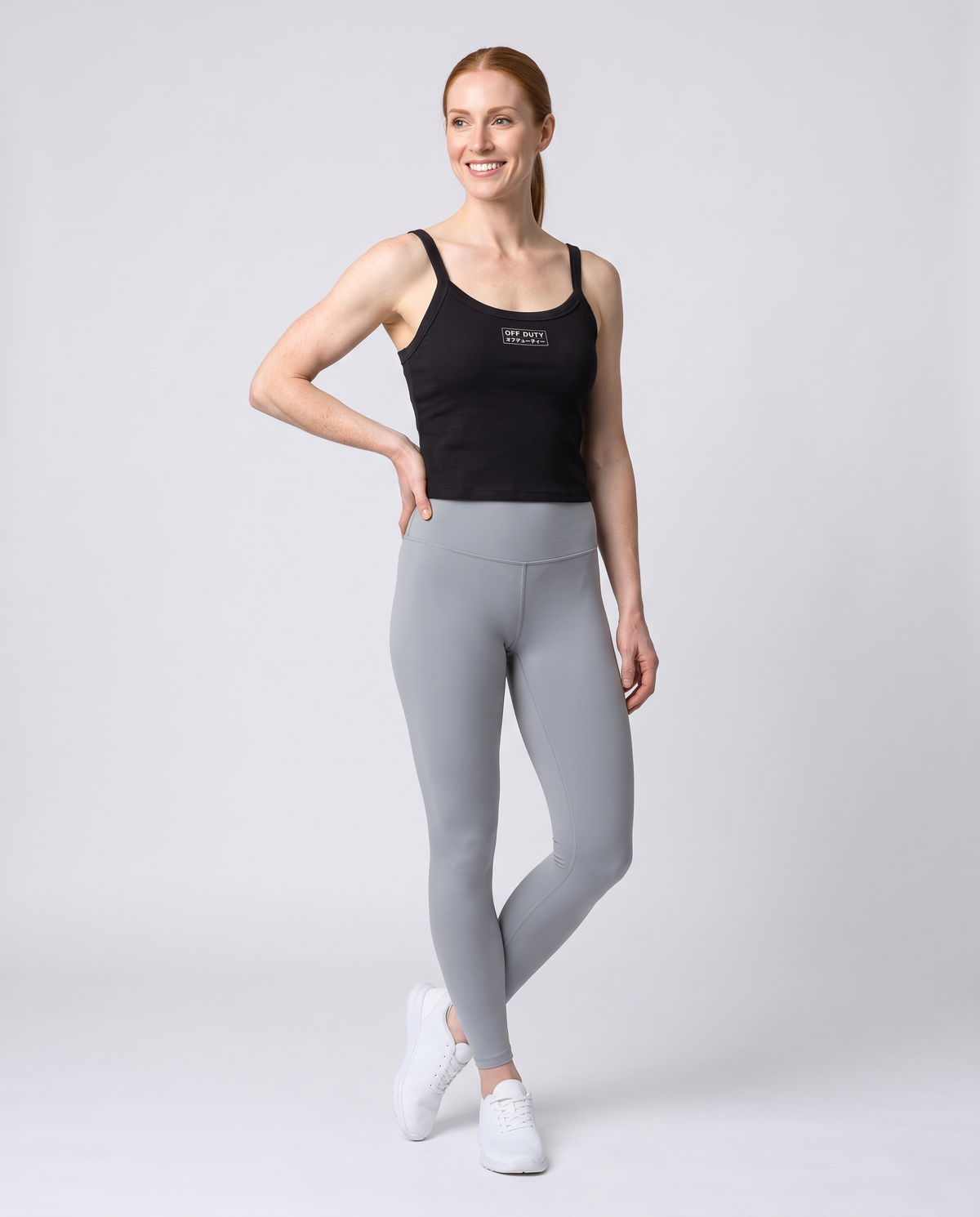 Off Duty The Weekend Ribbed Tank in Solid Black Blend on model, scene 3 — od-color:solid-black-blend