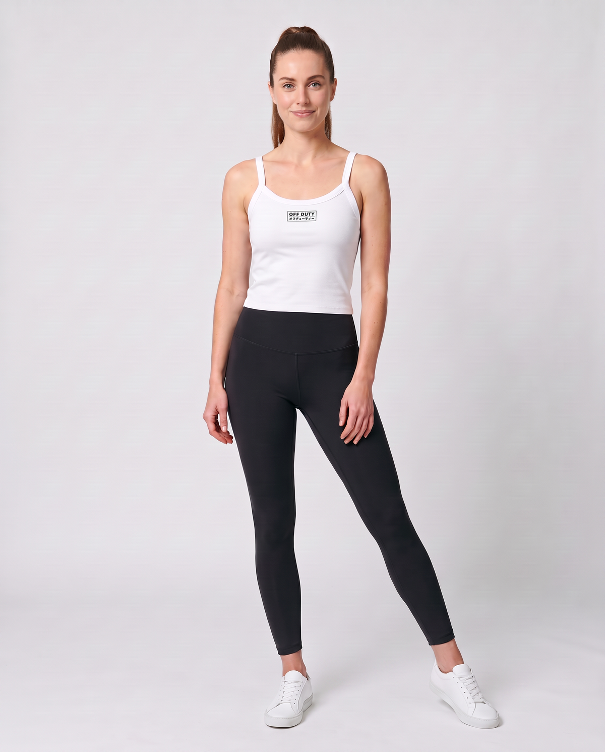 Off Duty The Weekend Ribbed Tank in Solid White Blend on model, scene 2 — od-color:solid-white-blend