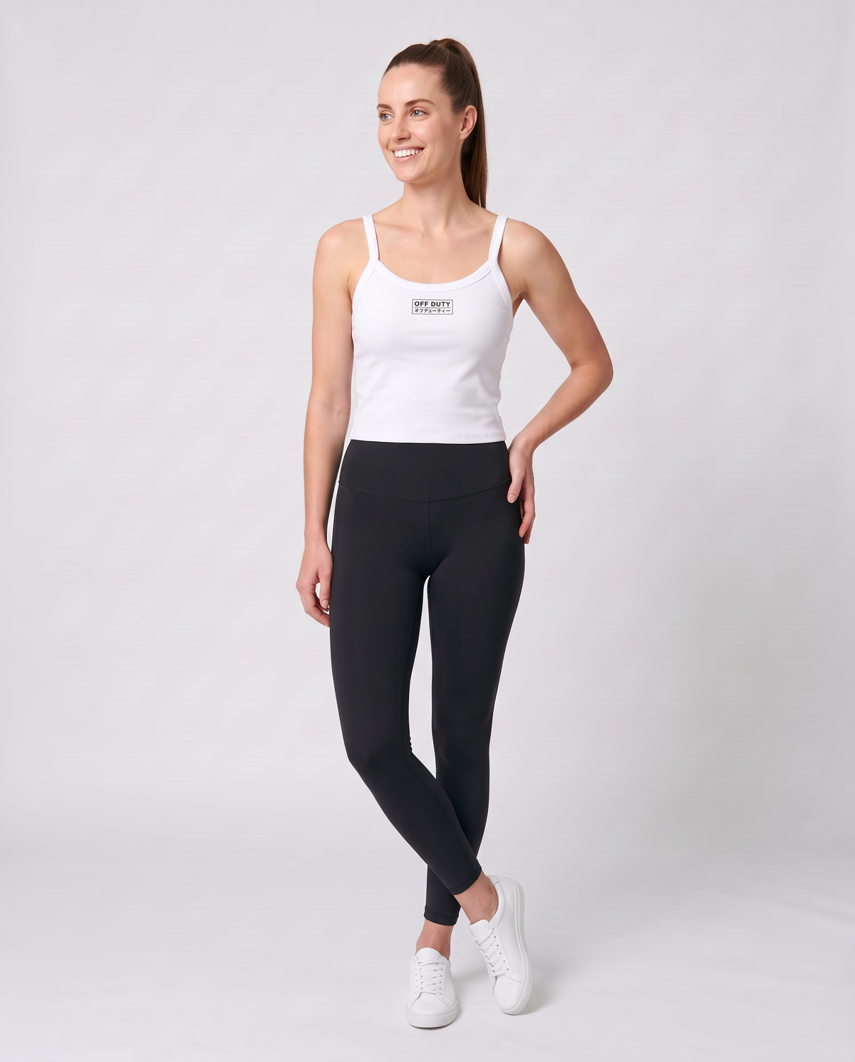 Off Duty The Weekend Ribbed Tank in Solid White Blend on model, scene 3 — od-color:solid-white-blend