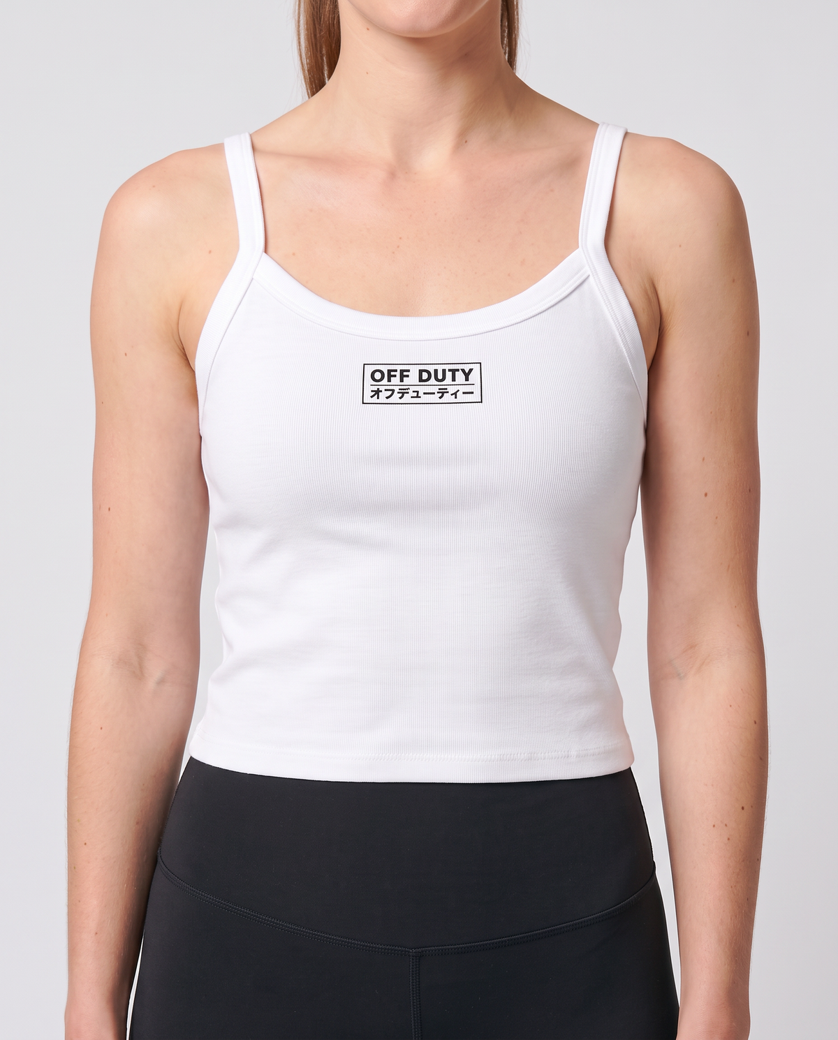 Off Duty The Weekend Ribbed Tank in Solid White Blend on model, scene 4 — od-color:solid-white-blend
