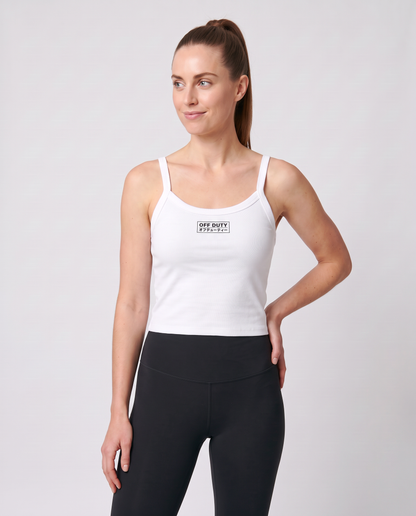 Off Duty The Weekend Ribbed Tank in Solid White Blend on model, scene 5 — od-color:solid-white-blend