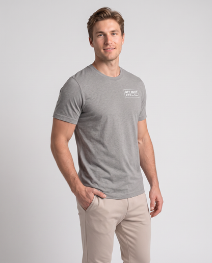 Off Duty Men's Triblend Tee in Gray on a studio model, scene 2