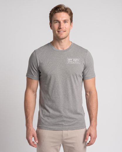 Off Duty Men's Triblend Tee in Gray on a studio model, scene 4