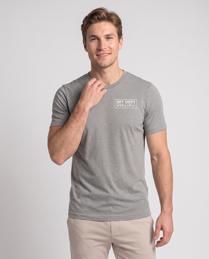 Off Duty Men's Triblend Tee in Gray on a studio model, scene 5