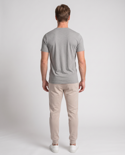 Off Duty Men's Triblend Tee in Gray on a studio model, scene 6